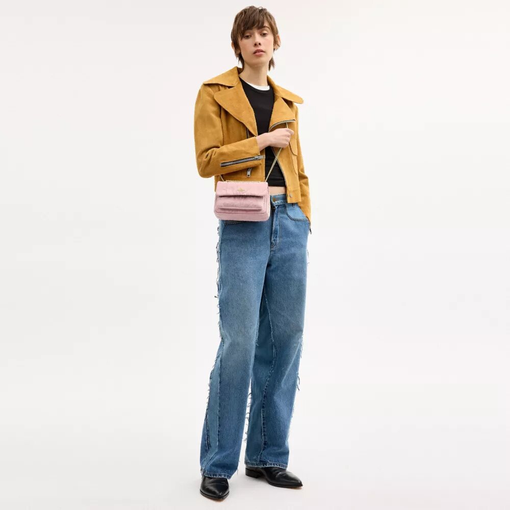 Borsa a tracolla Elodie 18 in denim effetto vissuto con trapuntatura