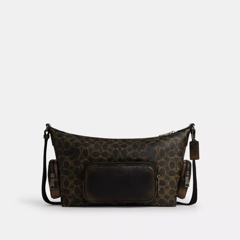 Borsa a tracolla Finn con tasche in Signature Canvas