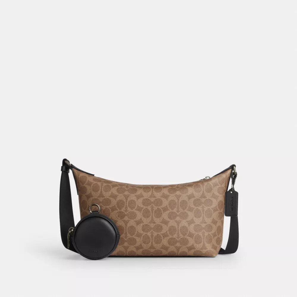 Borsa a tracolla Finn piccola con tasca in Signature Canvas