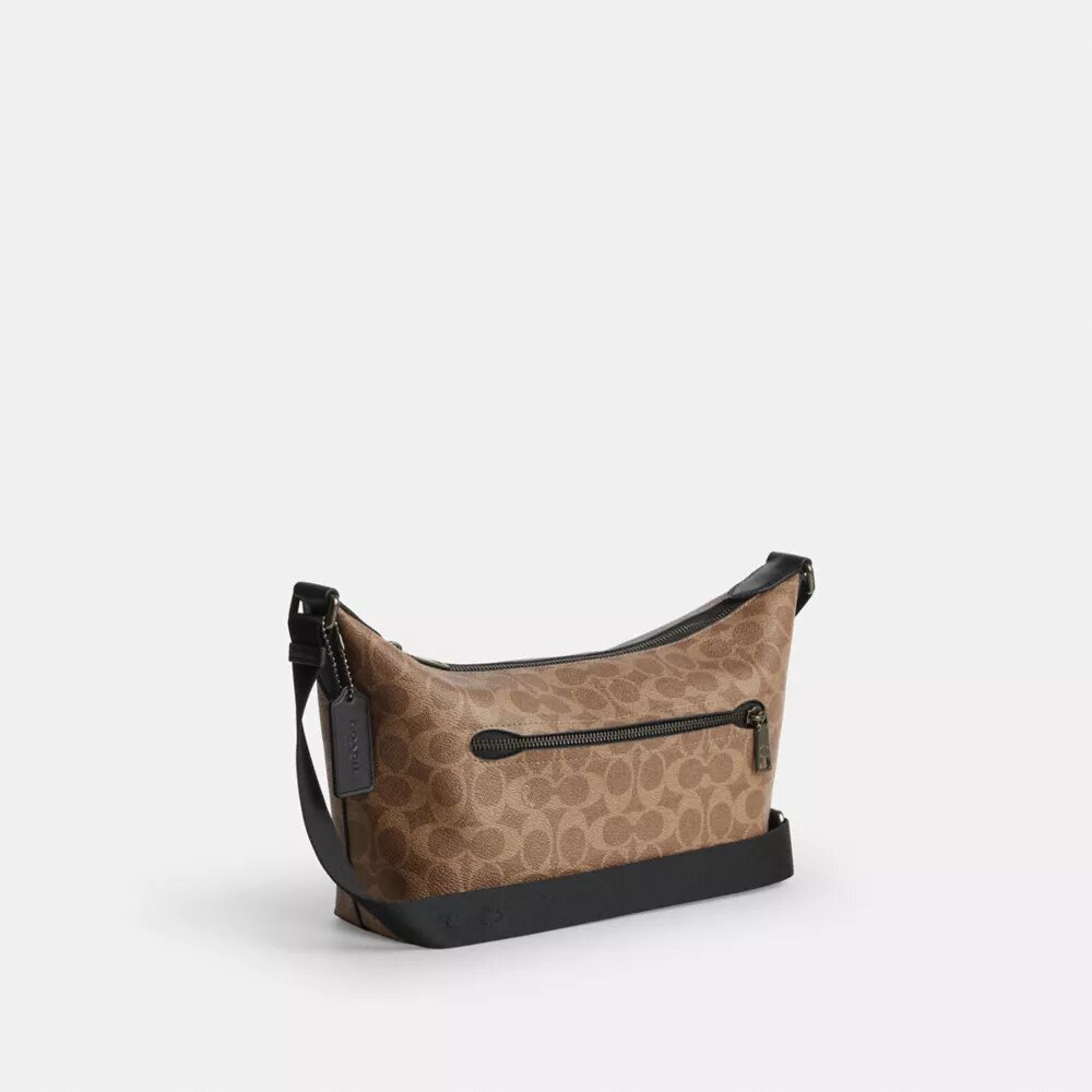 Borsa a tracolla Finn piccola con tasca in Signature Canvas
