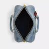 Borsa a tracolla grande Rowan in denim "Loved" con ciondoli