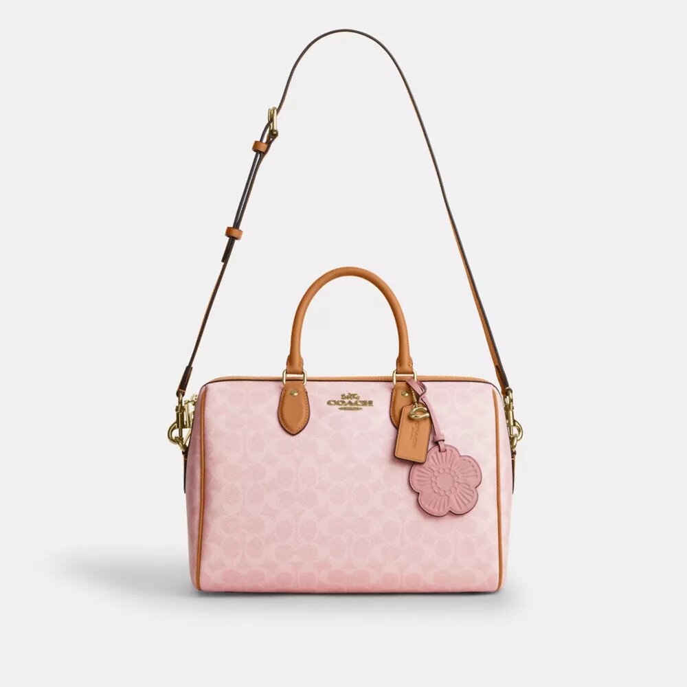 Borsa a tracolla grande Rowan in Signature Canvas con ciondoli