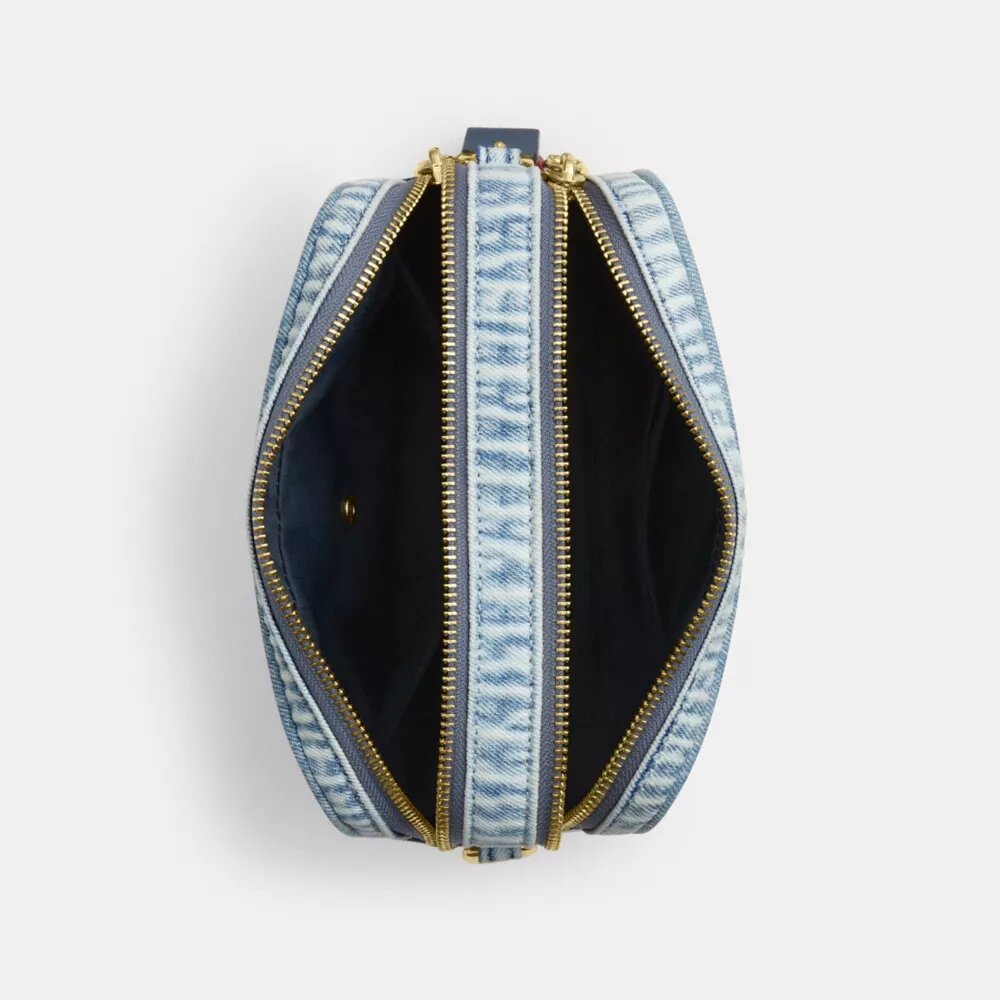 Borsa a tracolla Mini Carey in denim "Loved" con ciondoli