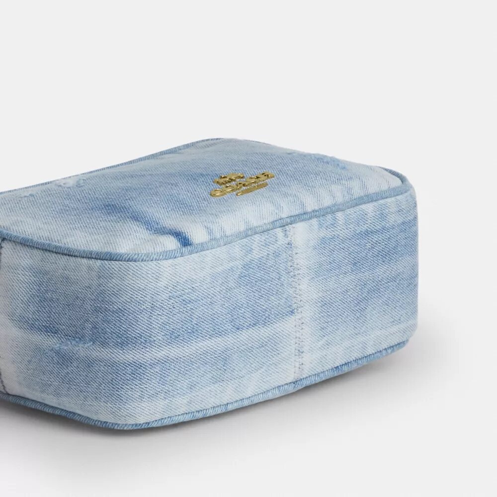 Borsa a tracolla Mini Carey in denim "Loved" con ciondoli
