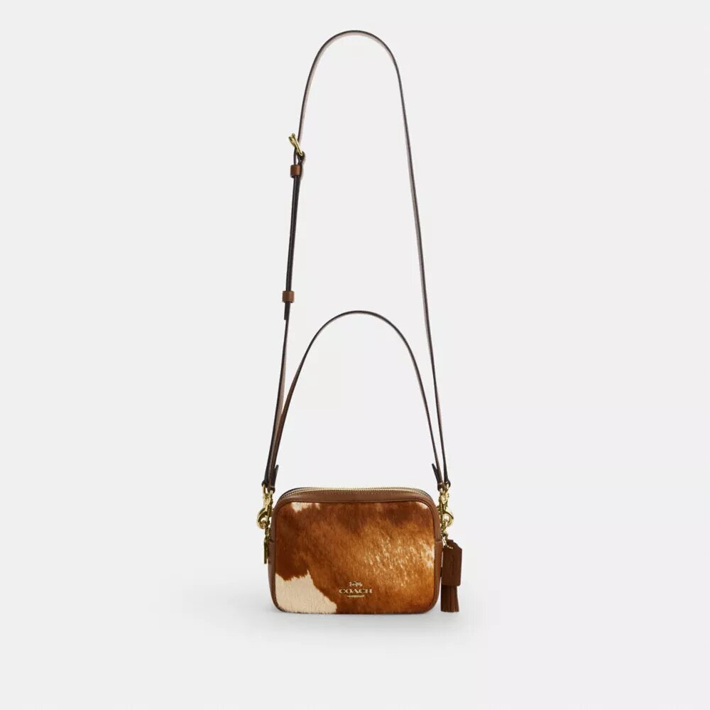 Borsa a tracolla Mini Carey in pelle di vitello con stampa bovina