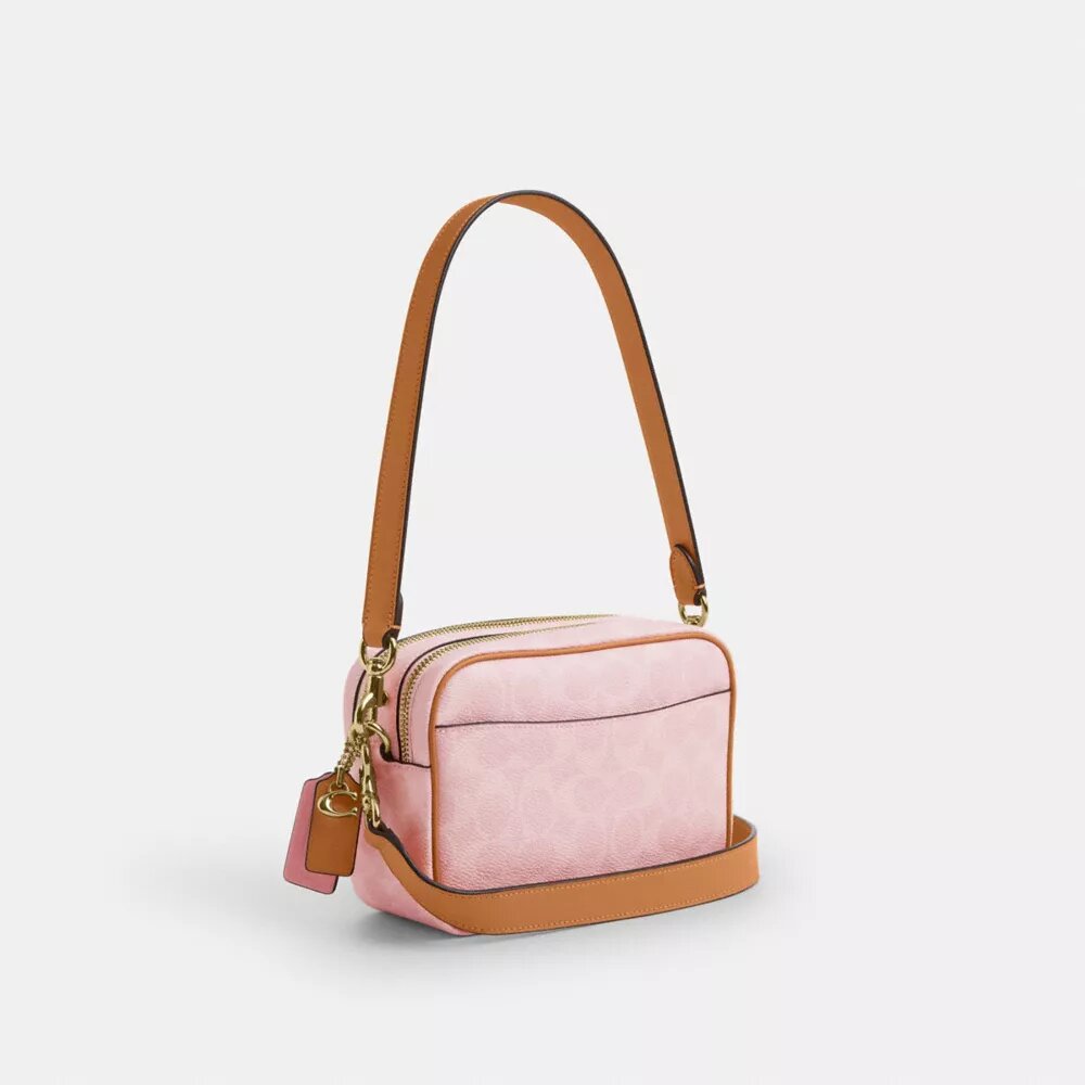 Borsa a tracolla Mini Carey in Signature Canvas con ciondoli