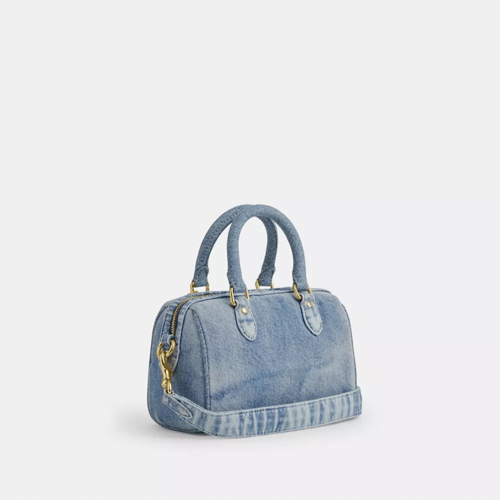 Borsa a tracolla Mini Rowan in denim "Loved" con ciondoli