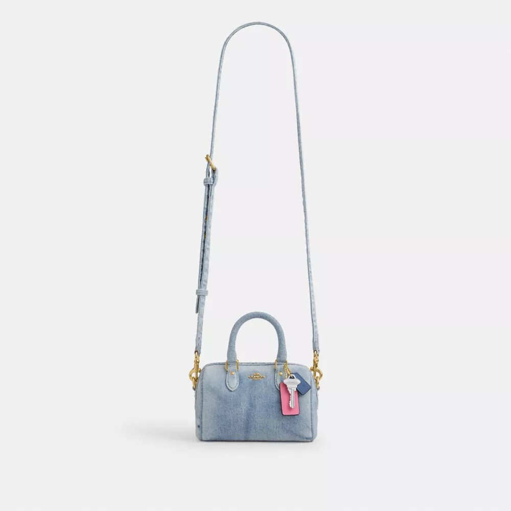 Borsa a tracolla Mini Rowan in denim "Loved" con ciondoli