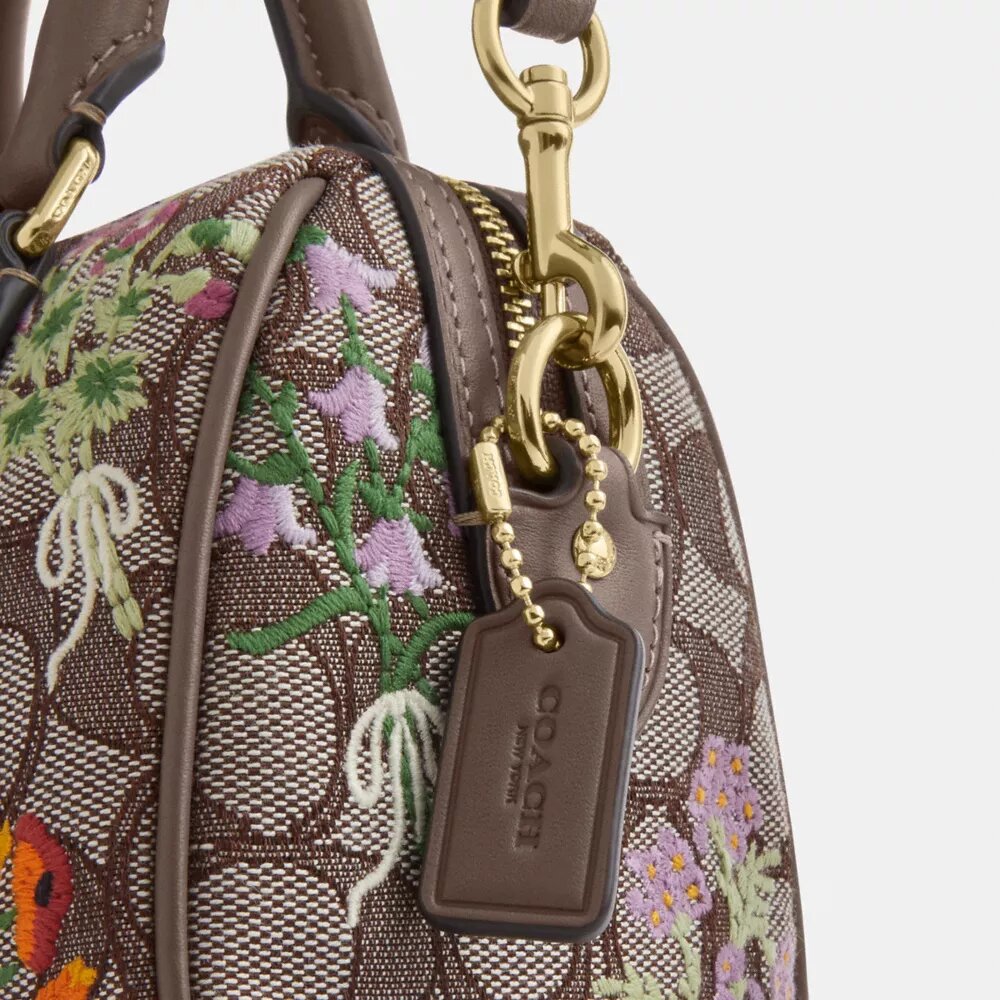 Borsa a tracolla Mini Rowan in jacquard esclusivo con ricami floreali