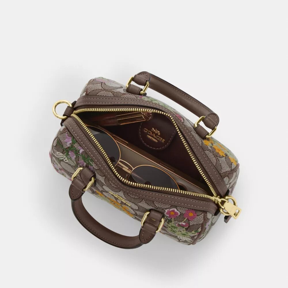 Borsa a tracolla Mini Rowan in jacquard esclusivo con ricami floreali