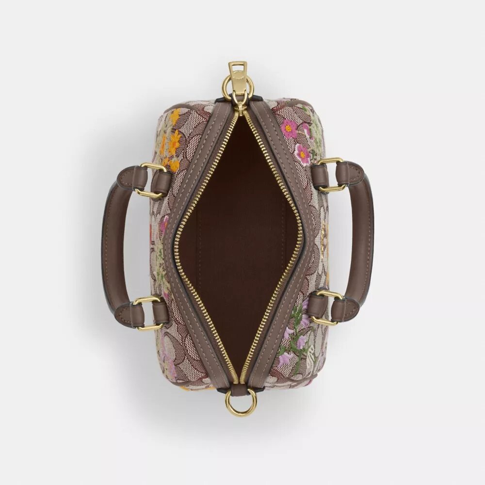 Borsa a tracolla Mini Rowan in jacquard esclusivo con ricami floreali