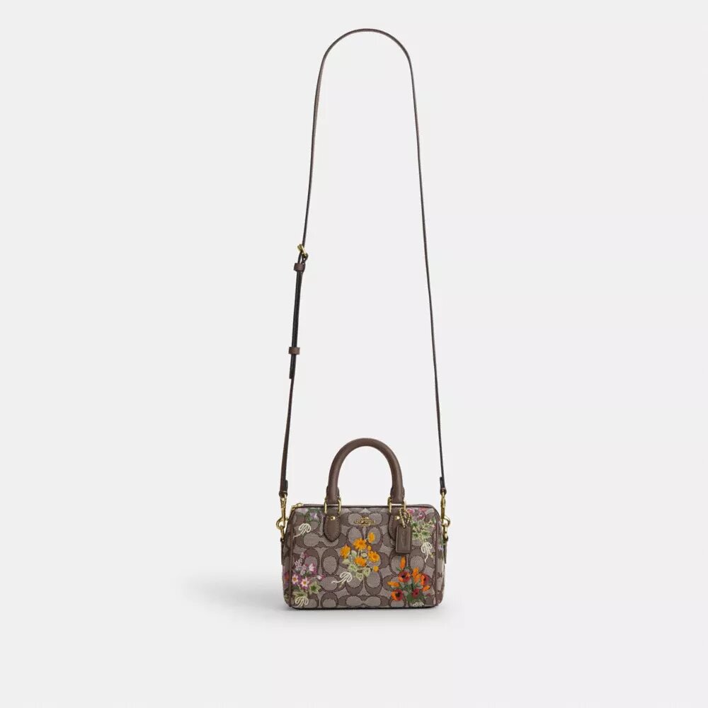 Borsa a tracolla Mini Rowan in jacquard esclusivo con ricami floreali