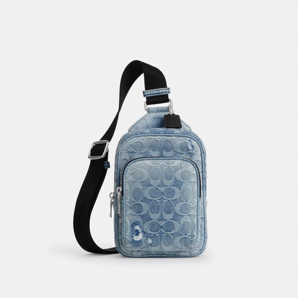Borsa a tracolla Racer in denim Signature Loved