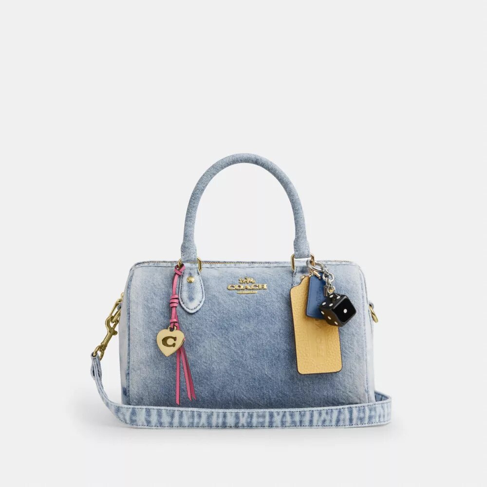 Borsa a tracolla Rowan in denim "Loved" con ciondoli
