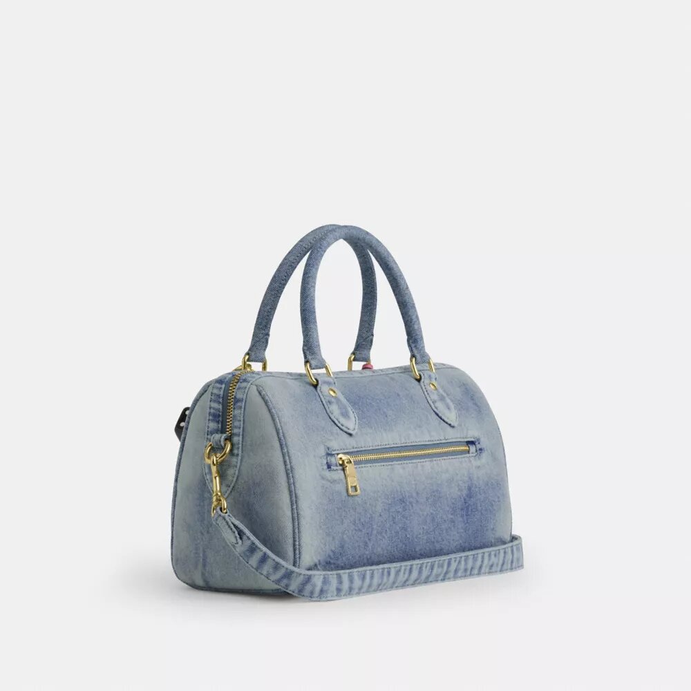 Borsa a tracolla Rowan in denim "Loved" con ciondoli