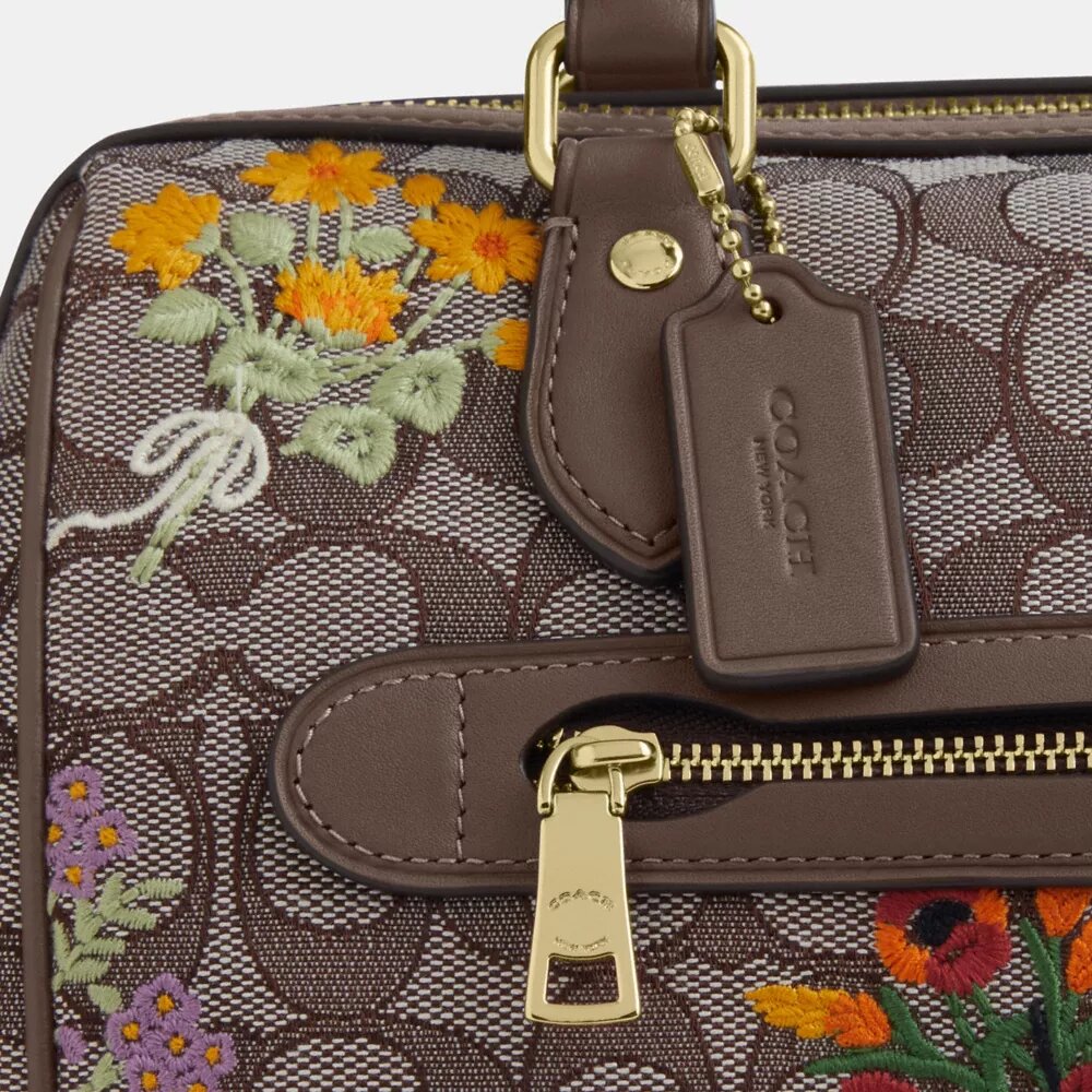 Borsa a tracolla Rowan in jacquard esclusivo con ricami floreali