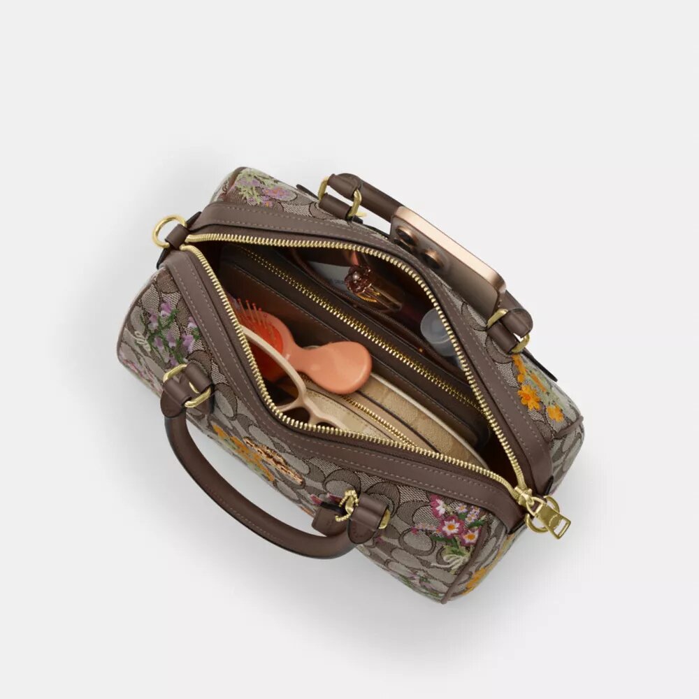 Borsa a tracolla Rowan in jacquard esclusivo con ricami floreali
