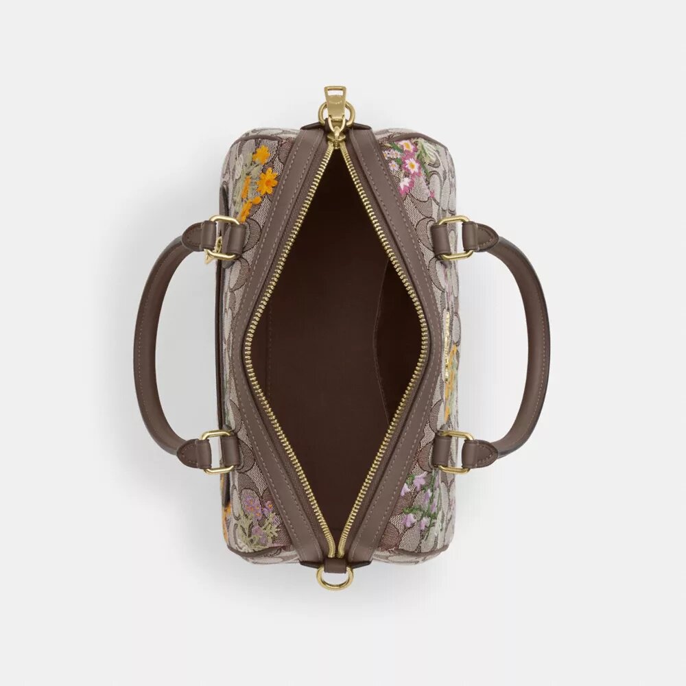 Borsa a tracolla Rowan in jacquard esclusivo con ricami floreali
