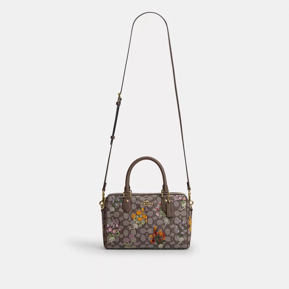 Borsa a tracolla Rowan in jacquard esclusivo con ricami floreali