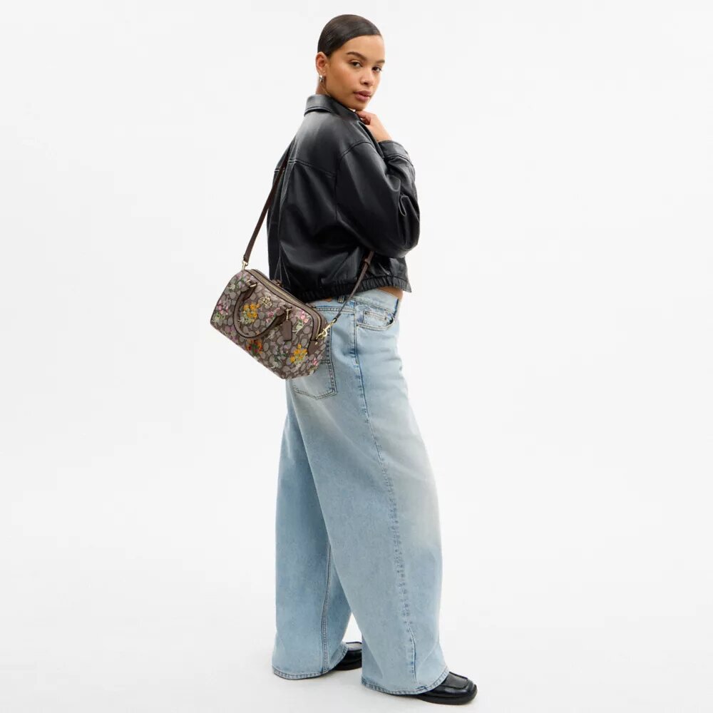 Borsa a tracolla Rowan in jacquard esclusivo con ricami floreali