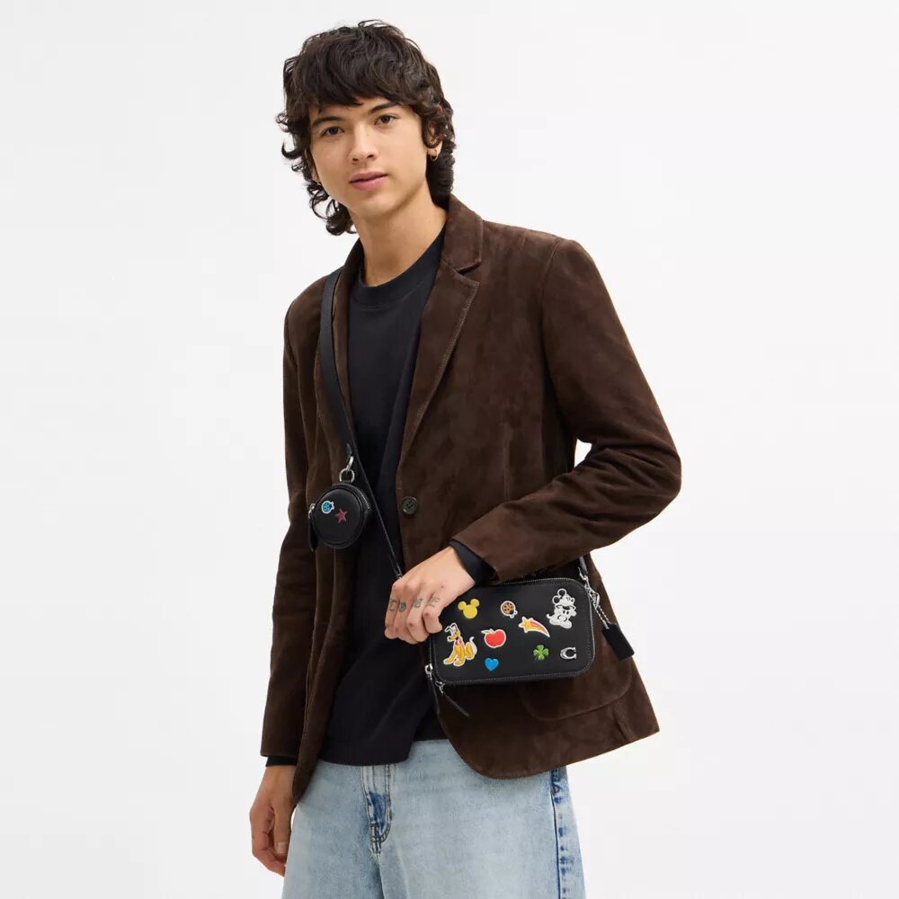 Borsa a tracolla sottile Disney X Coach Charter con stampa adesiva