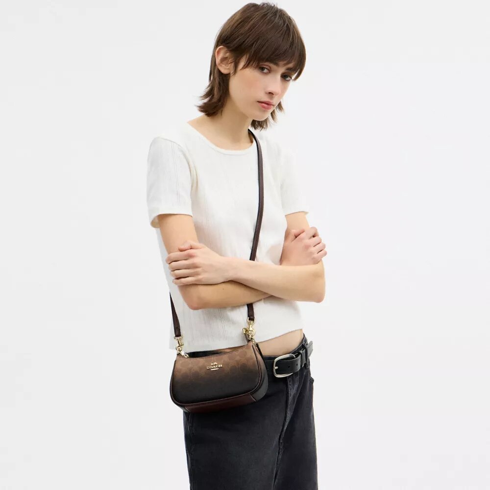 Borsa a tracolla Teri Mini in Signature Canvas