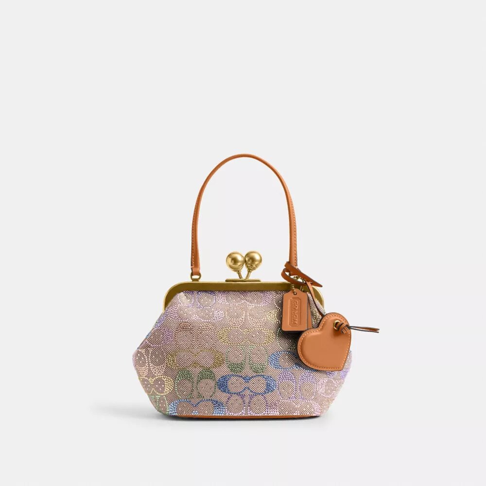 Borsa con telaio Kisslock da 16 in jacquard Crystal Signature