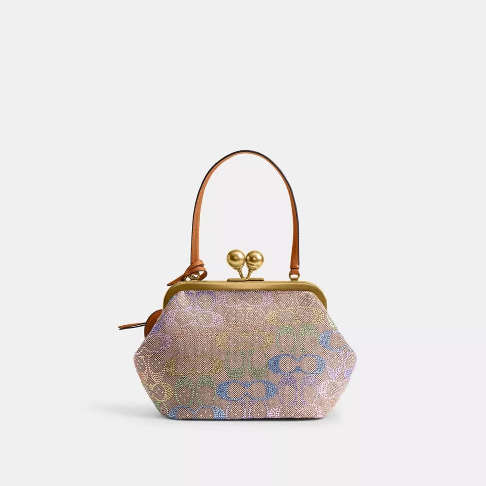 Borsa con telaio Kisslock da 16 in jacquard Crystal Signature