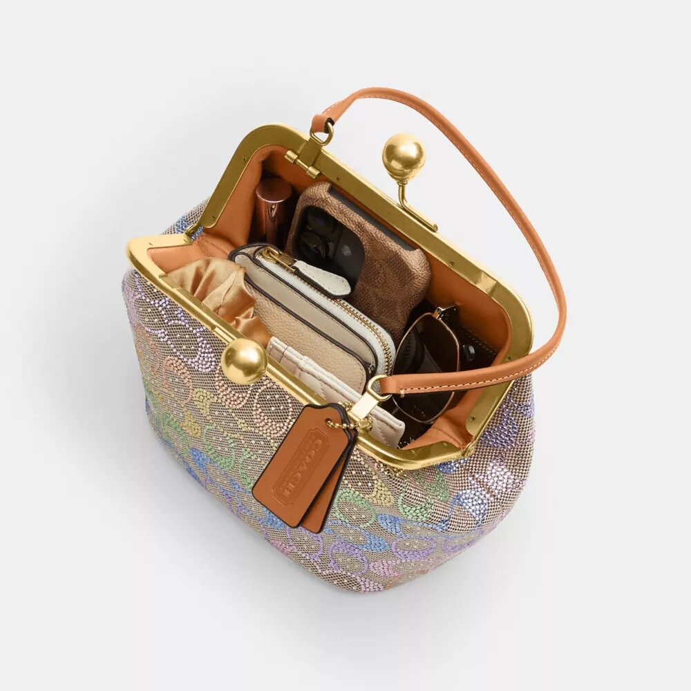 Borsa con telaio Kisslock da 16 in jacquard Crystal Signature