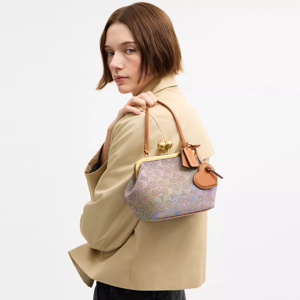 Borsa con telaio Kisslock da 16 in jacquard Crystal Signature