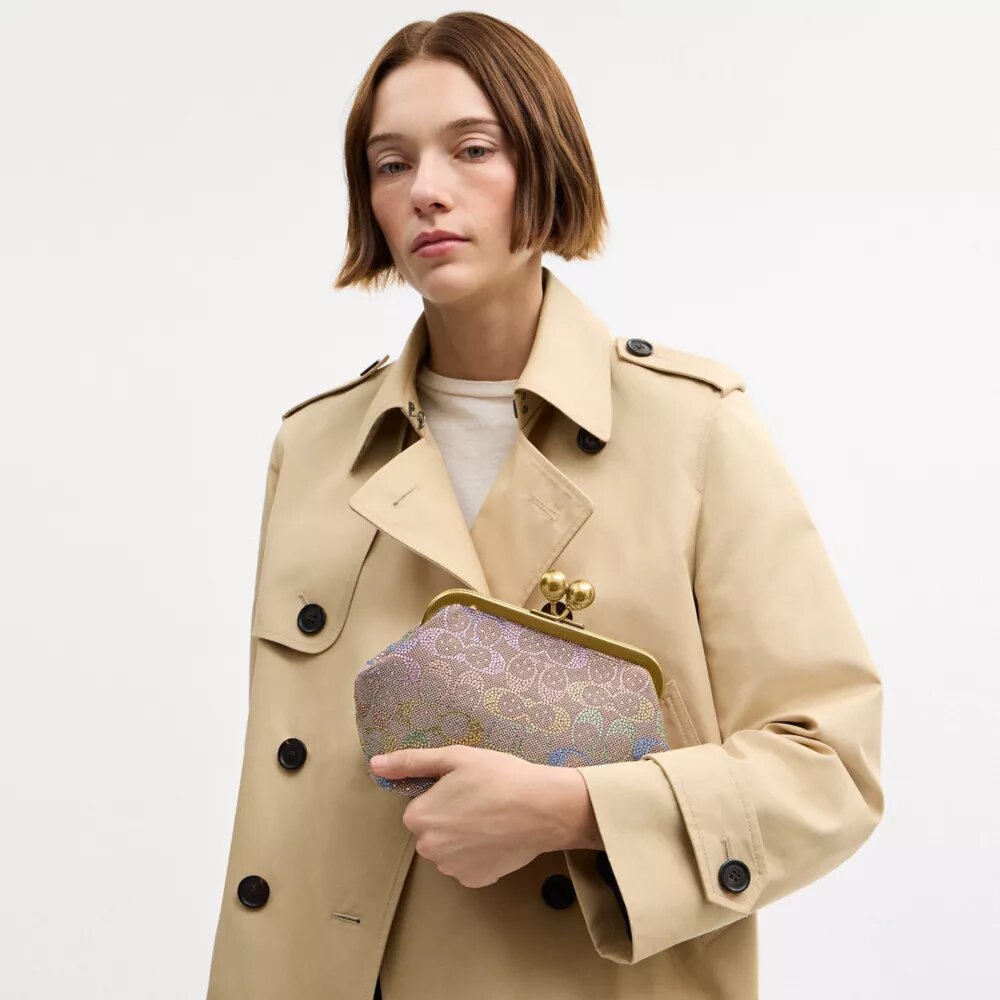Borsa con telaio Kisslock da 16 in jacquard Crystal Signature