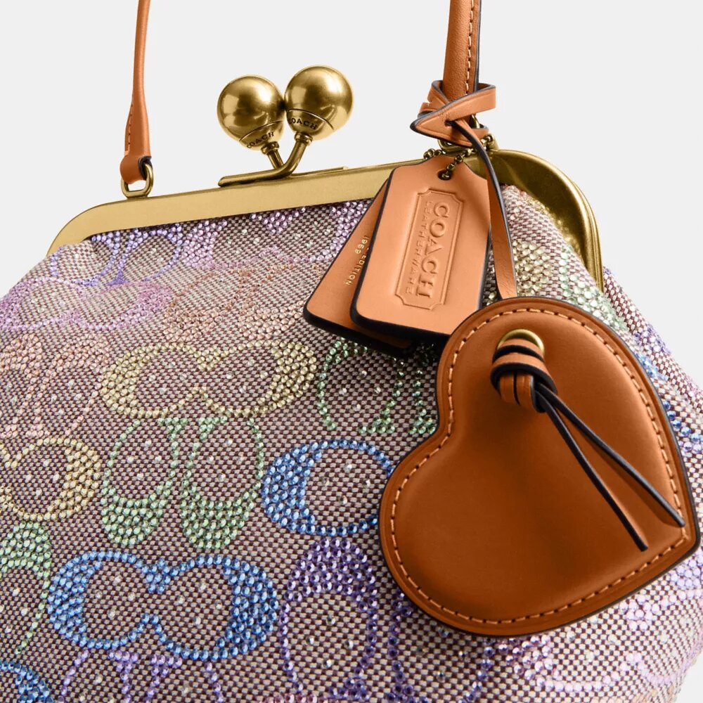 Borsa con telaio Kisslock da 16 in jacquard Crystal Signature