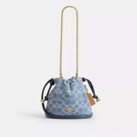 Borsa Faye Mini con coulisse in denim Signature