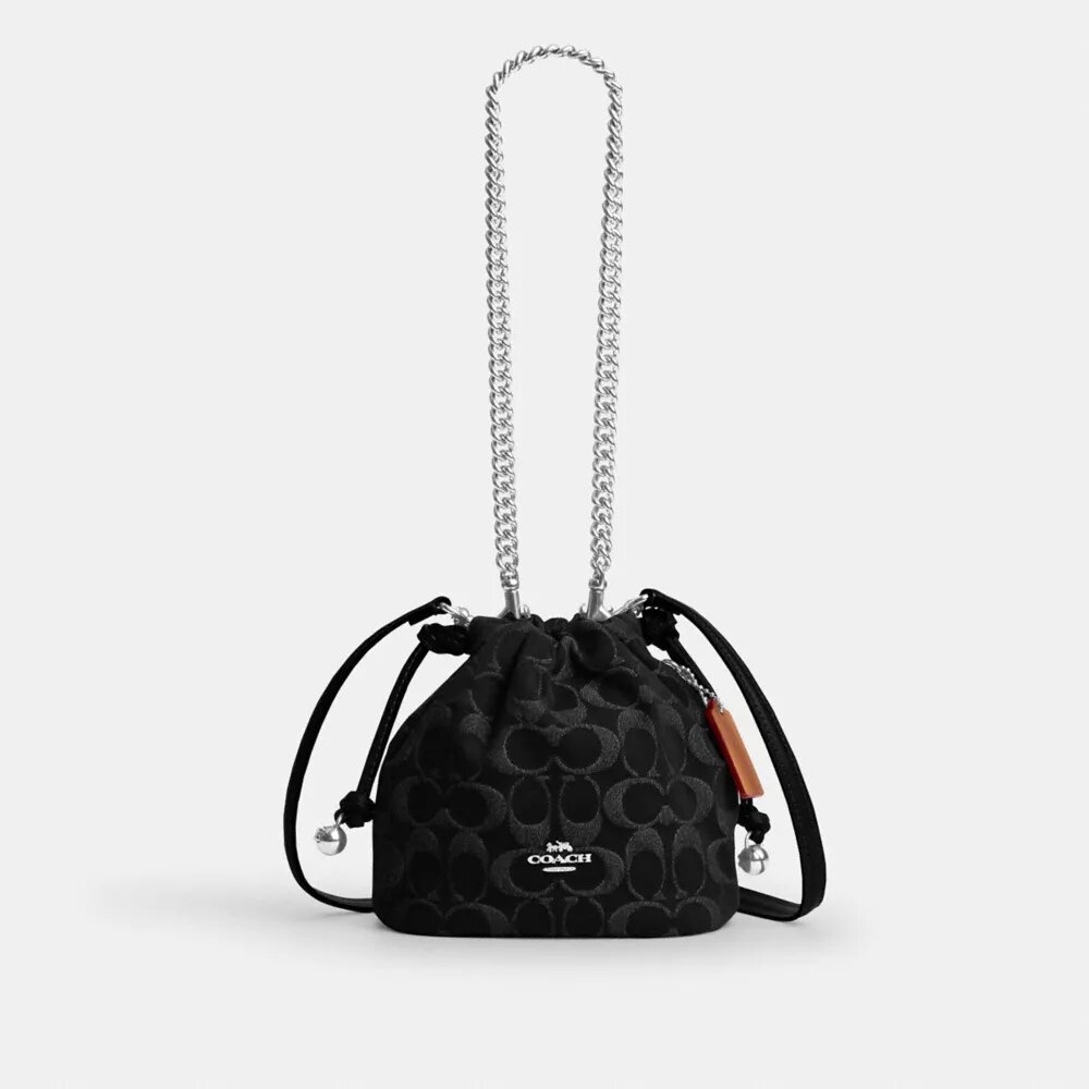 Borsa Faye Mini con coulisse in denim Signature