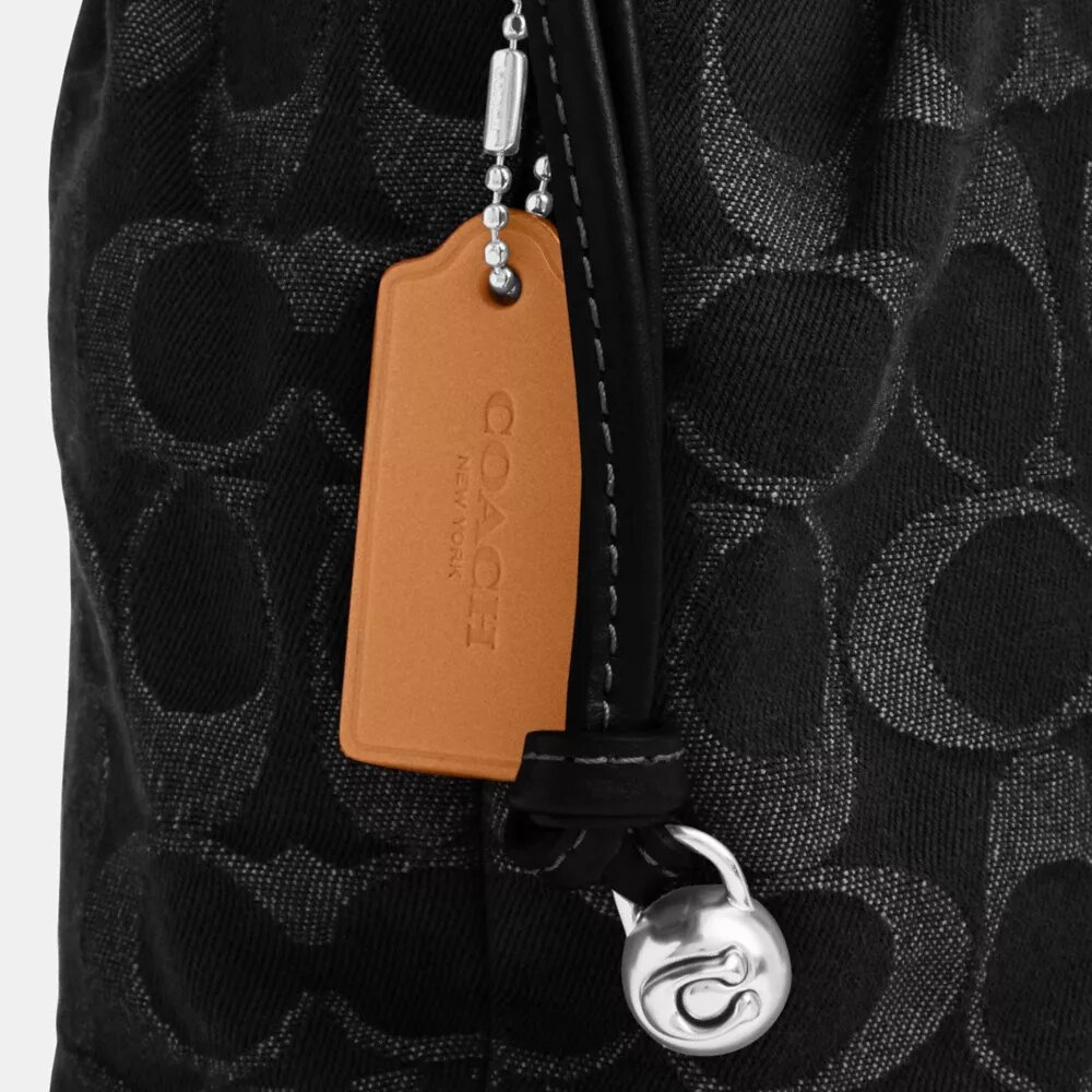 Borsa Faye Mini con coulisse in denim Signature
