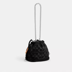 Borsa Faye Mini con coulisse in denim Signature