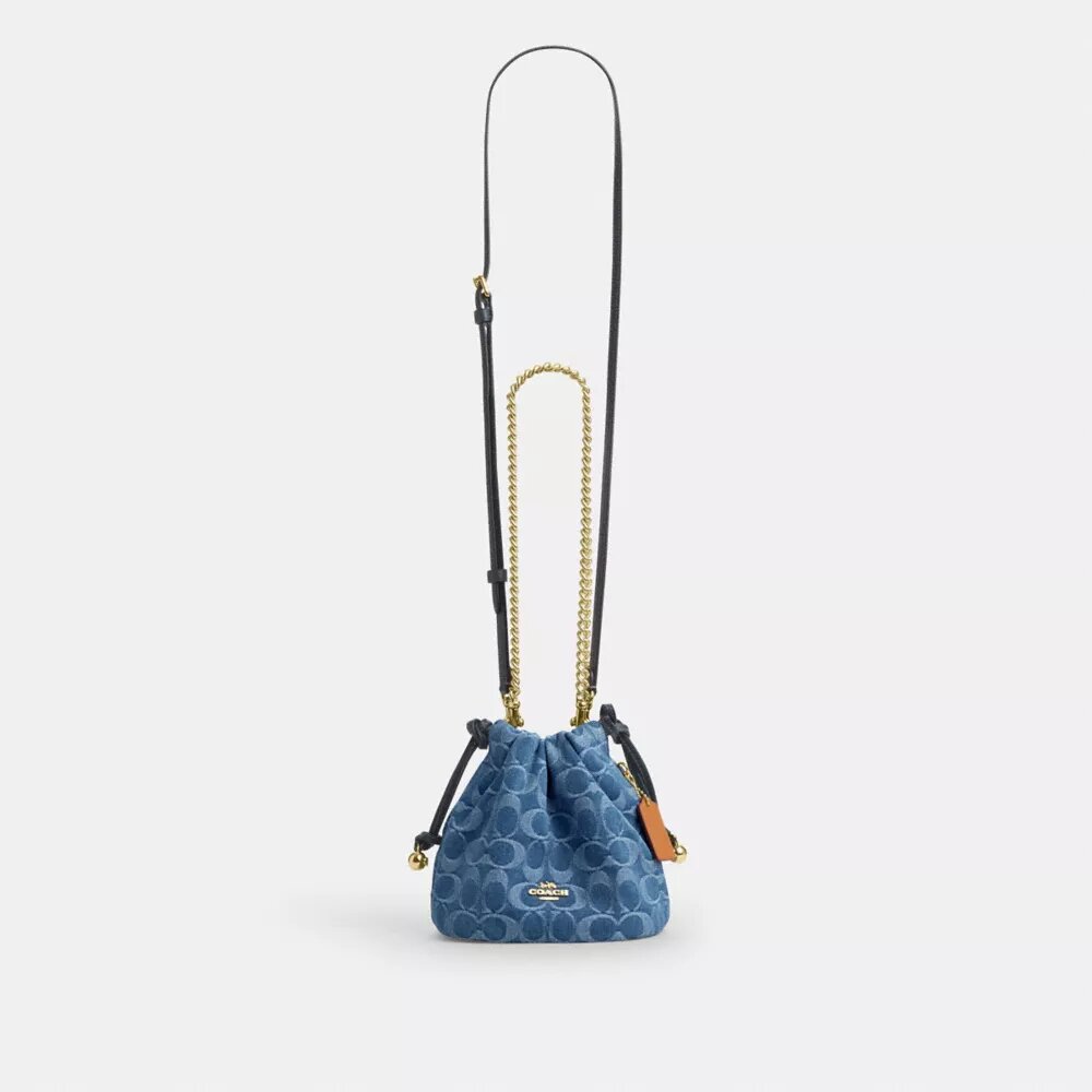 Borsa Faye Mini con coulisse in denim Signature