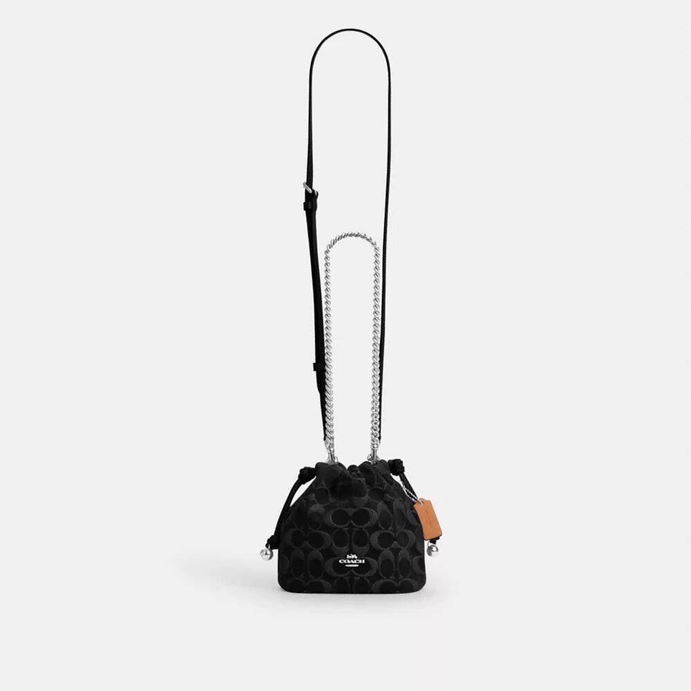 Borsa Faye Mini con coulisse in denim Signature