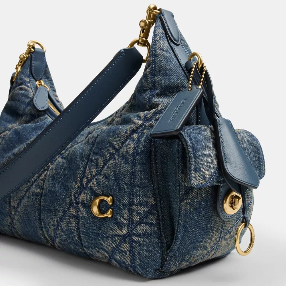 Borsa Pocket Juliet 30 in denim di cotone rigenerativo con trapuntatura