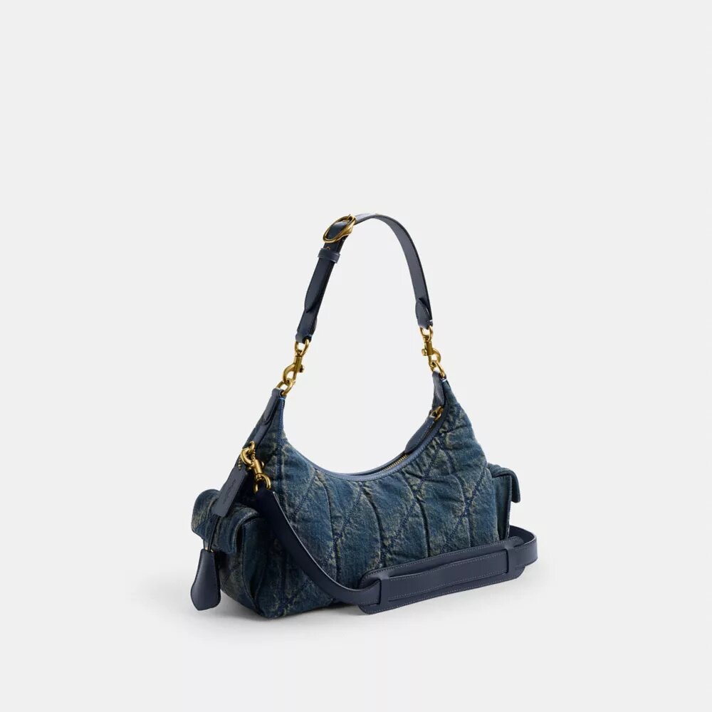 Borsa Pocket Juliet 30 in denim di cotone rigenerativo con trapuntatura