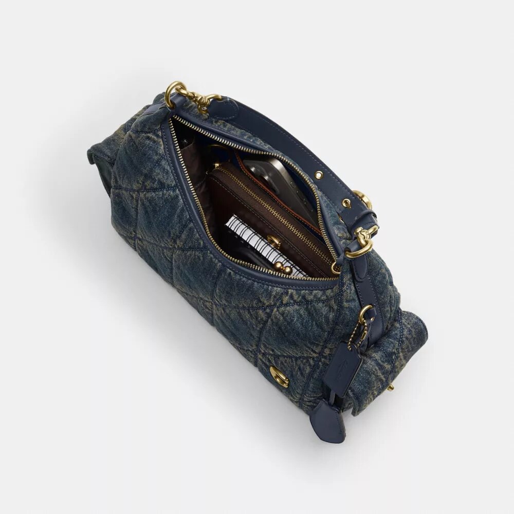Borsa Pocket Juliet 30 in denim di cotone rigenerativo con trapuntatura