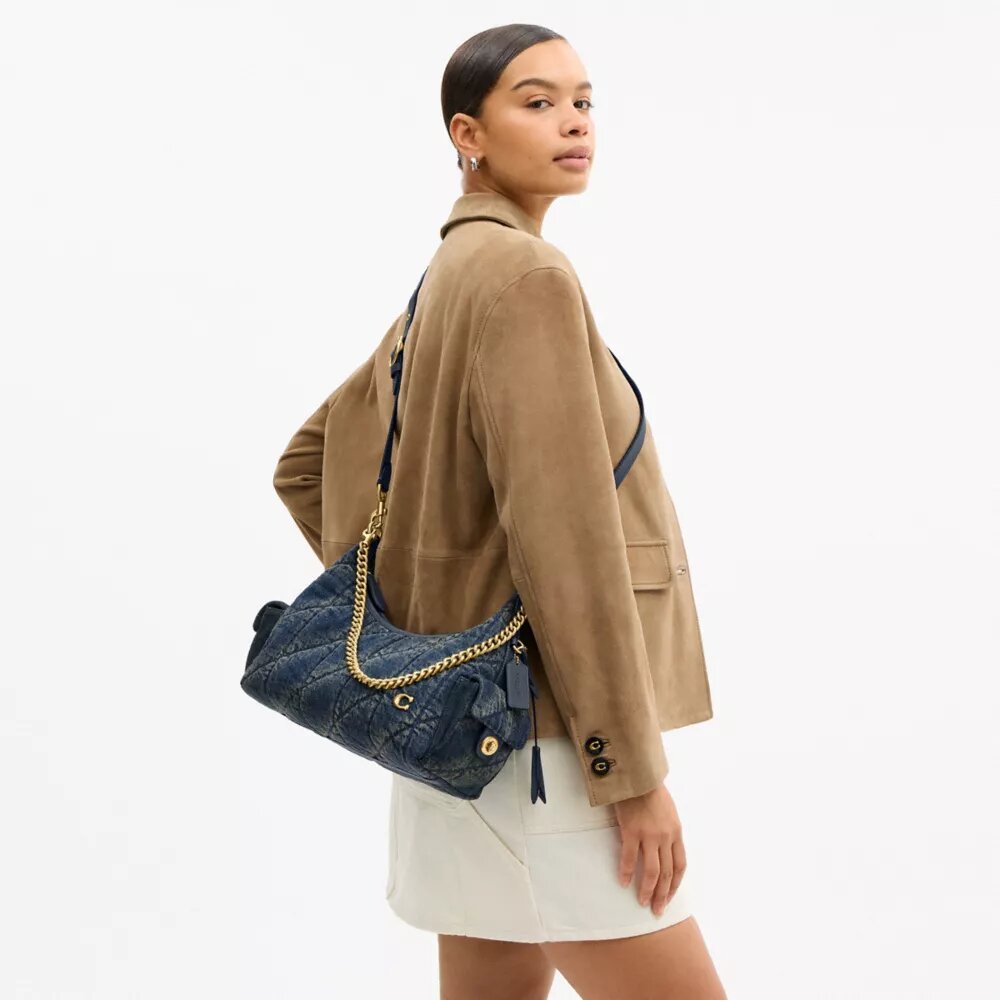 Borsa Pocket Juliet 30 in denim di cotone rigenerativo con trapuntatura