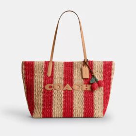 Borsa Tote da città a righe con ciondolo
