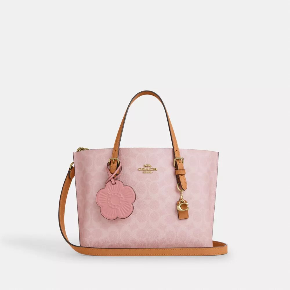 Borsa Tote Mollie da 25 in Signature Canvas con ciondoli