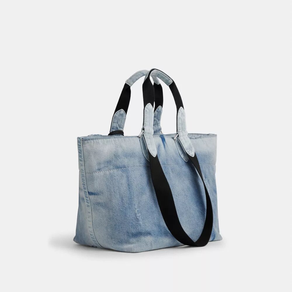 Borsa Tote "Small Tour" in denim "Loved" con ciondoli