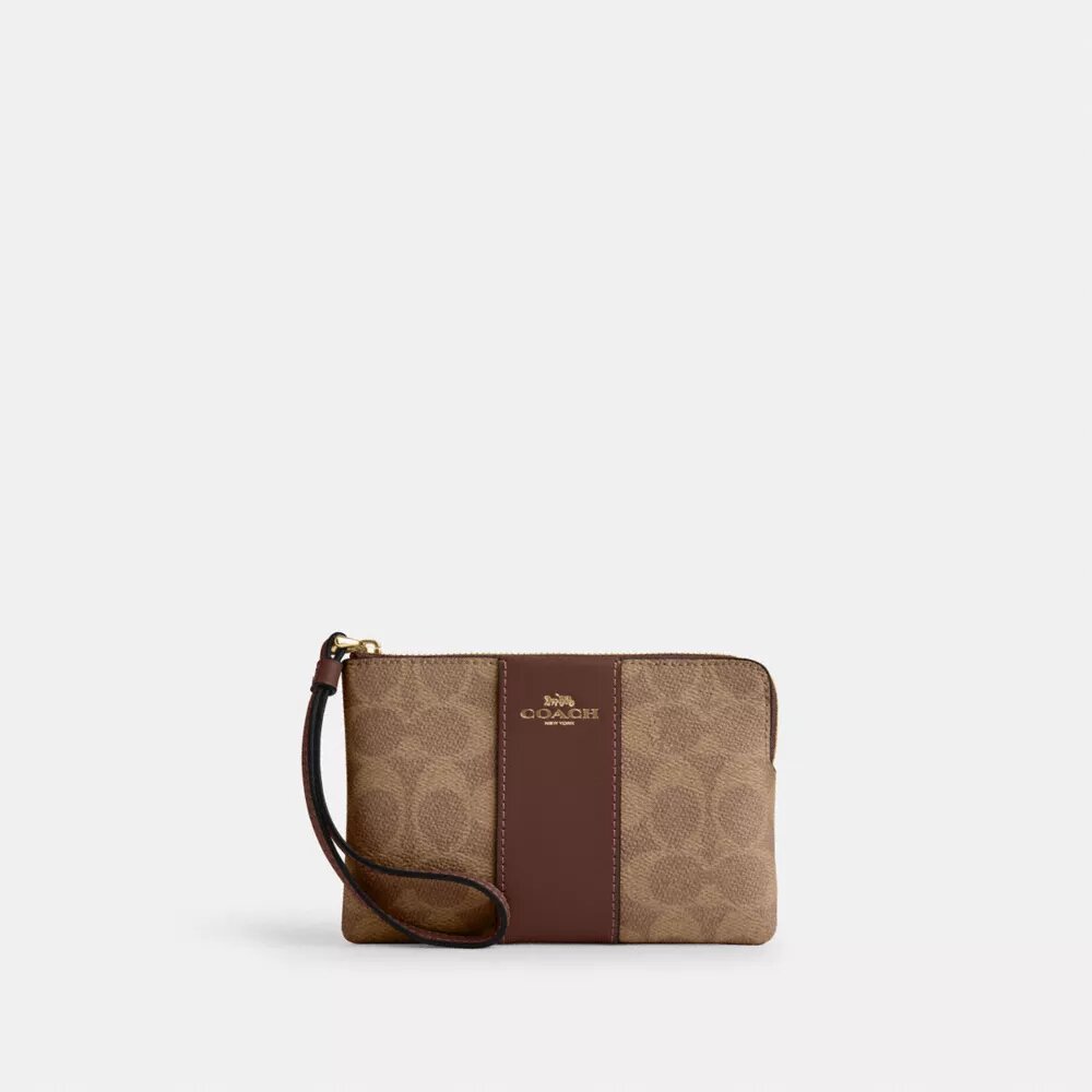 Borsello da polso con cerniera angolare in Signature Canvas a righe