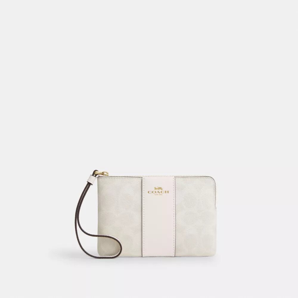 Borsello da polso con cerniera angolare in Signature Canvas a righe