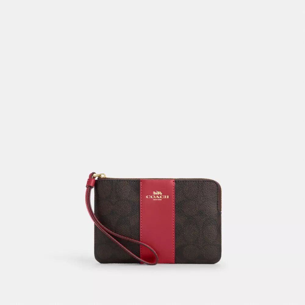 Borsello da polso con cerniera angolare in Signature Canvas a righe