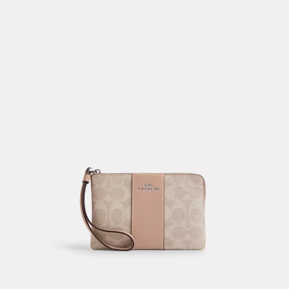 Borsello da polso con cerniera angolare in Signature Canvas a righe
