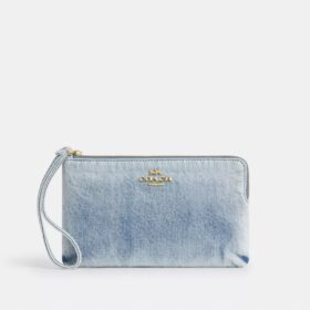 Borsello da polso grande con cerniera angolare in denim "Loved"